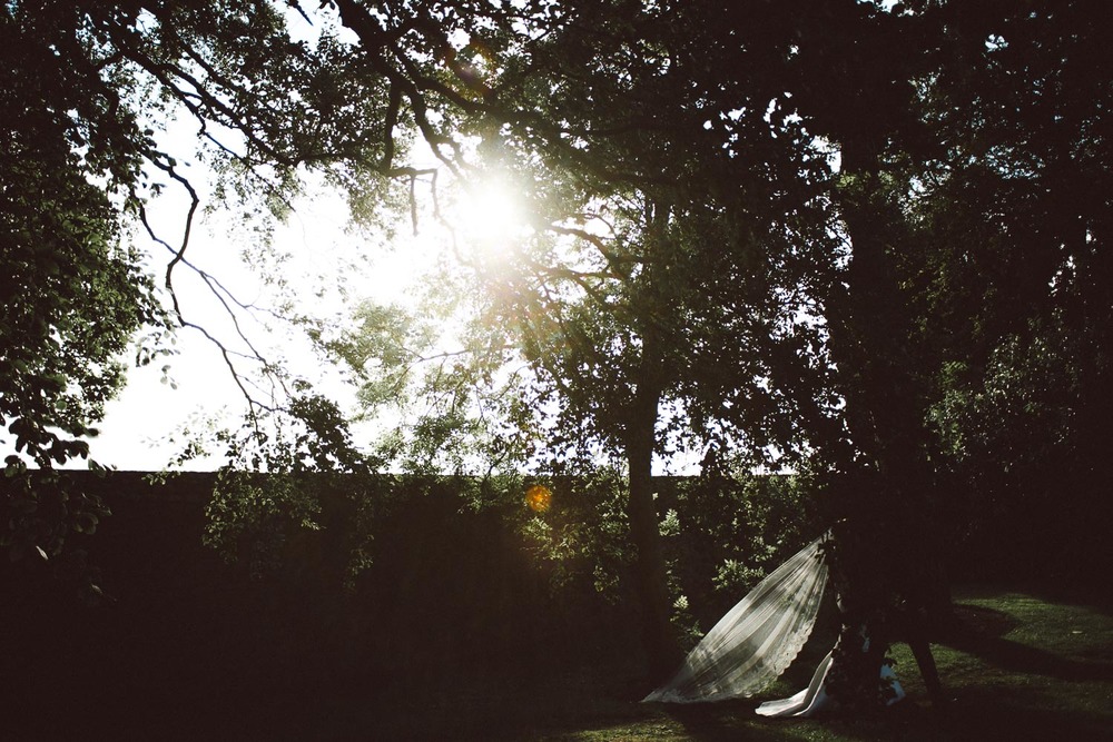 sunlight catches brides veil 