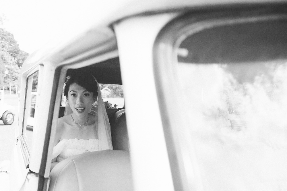 Bride in wedding car Parkanour Manor House Wedding.