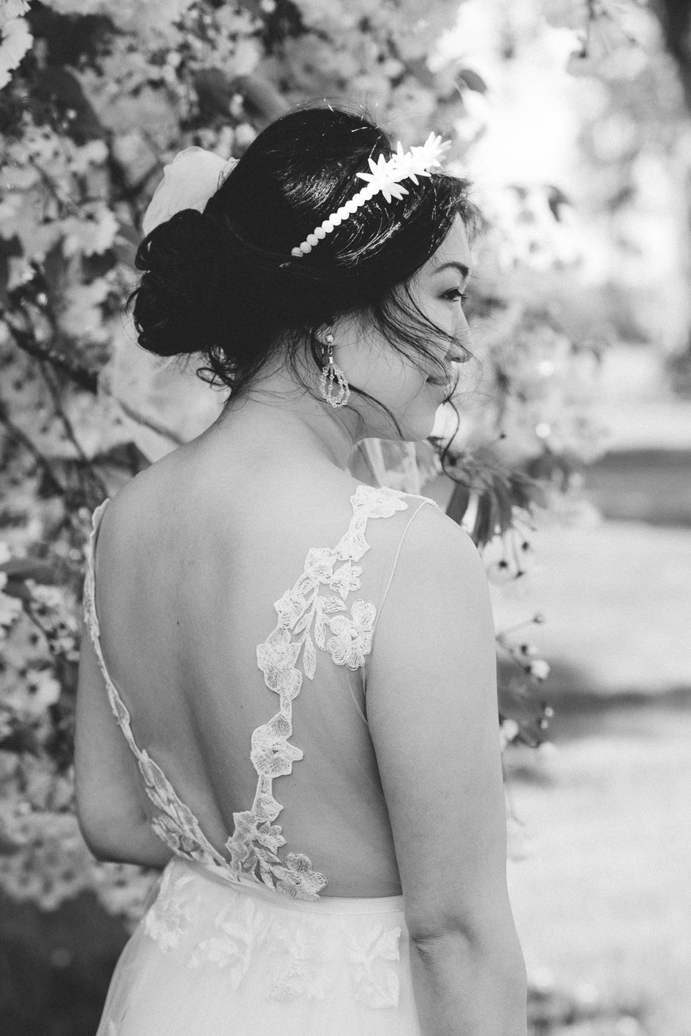 back view of bride and dress 