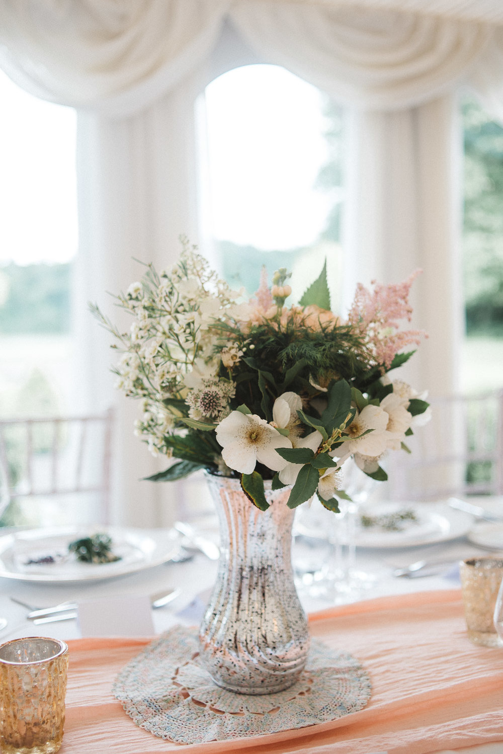 Fresh flowers on dinner table 
