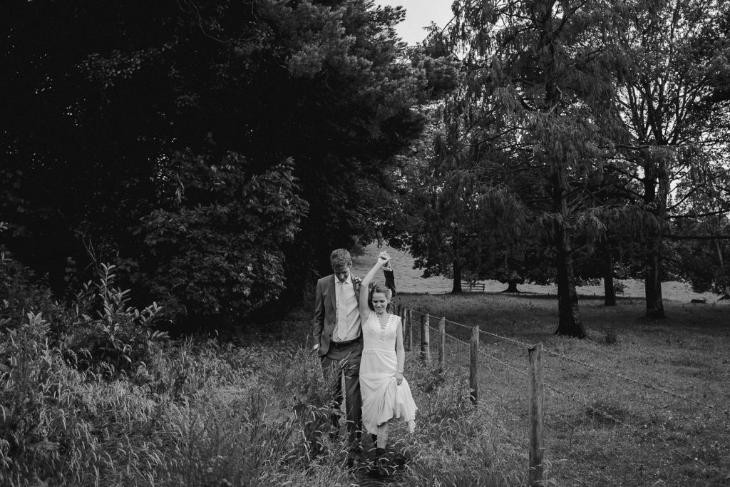 bride and from walk out of field 