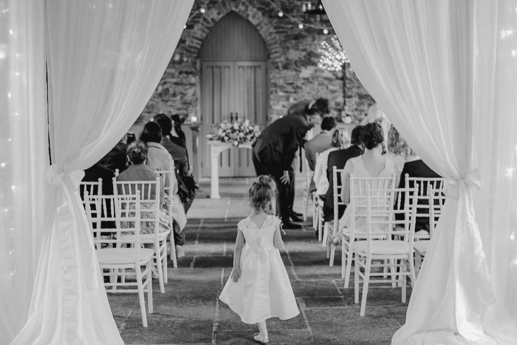 back of little flower girl Orange Tree House Wedding 