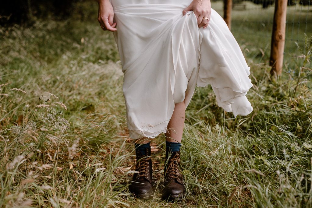 close up of brides boots 