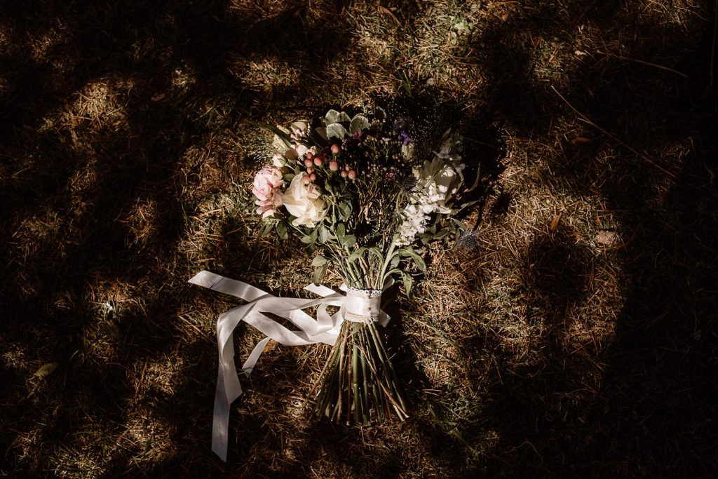 close up of brides flowers 
