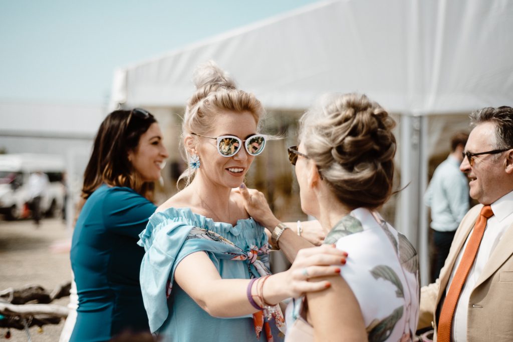 wedding guests having fun