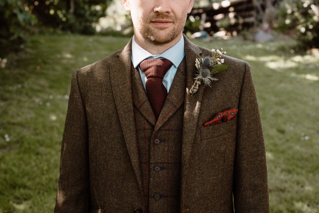 close up of grooms tie 
