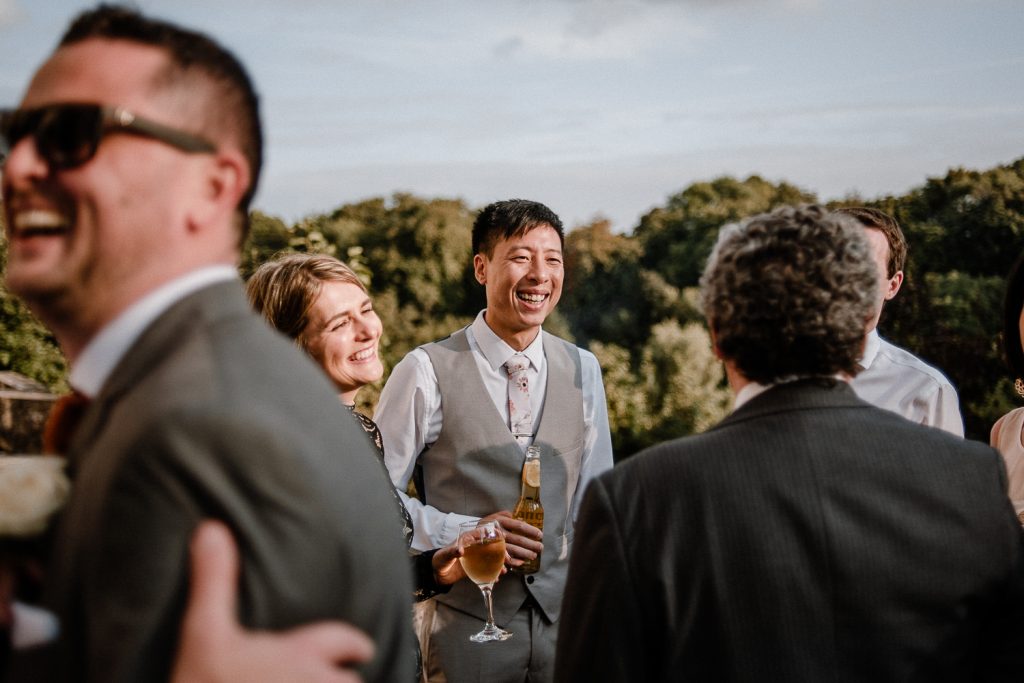 wedding guests drinking champagne