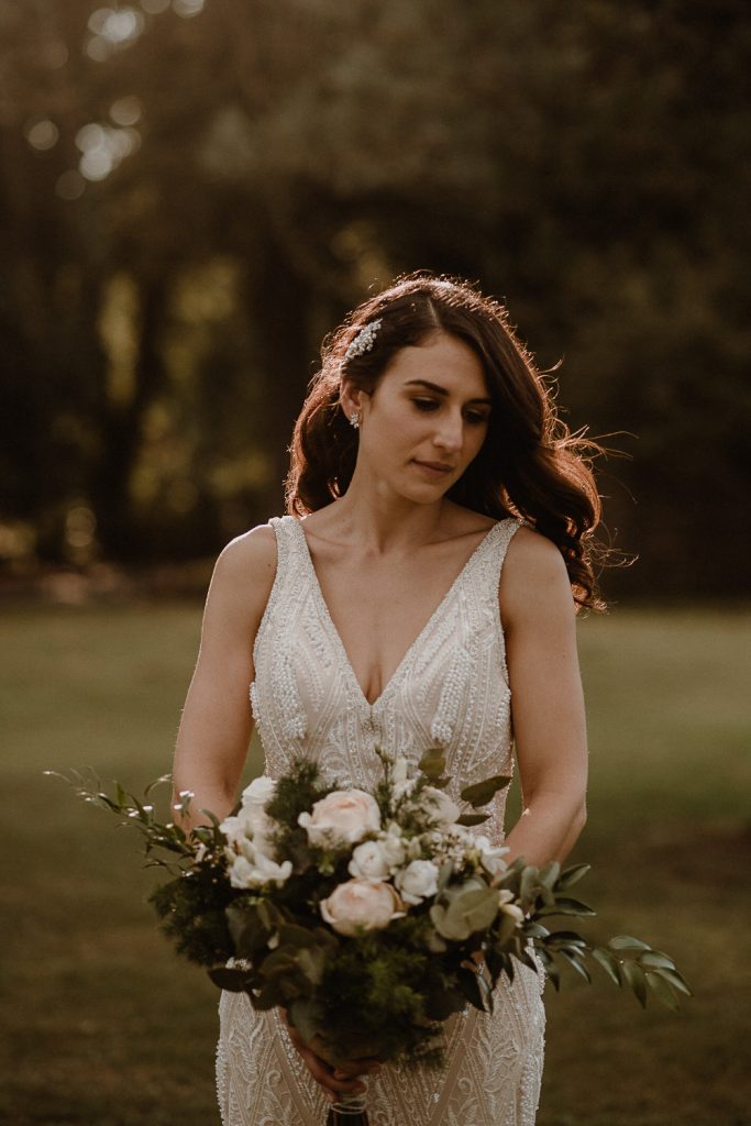 sunset bride in beautiful rim light