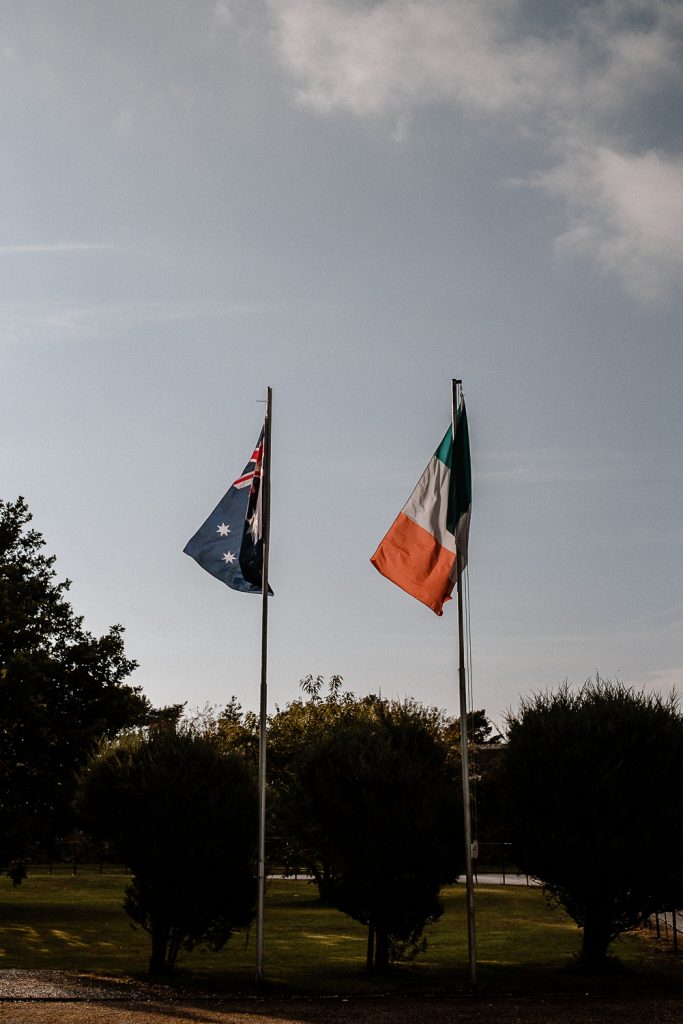 Australian flag and Irish Flag flying