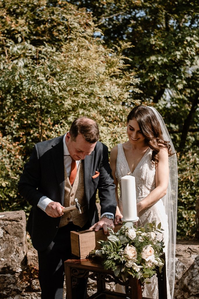 bride and groom make a memory box